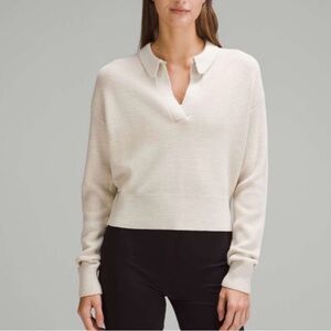 lululemon athletica Cream Collared V-Neck Sweater